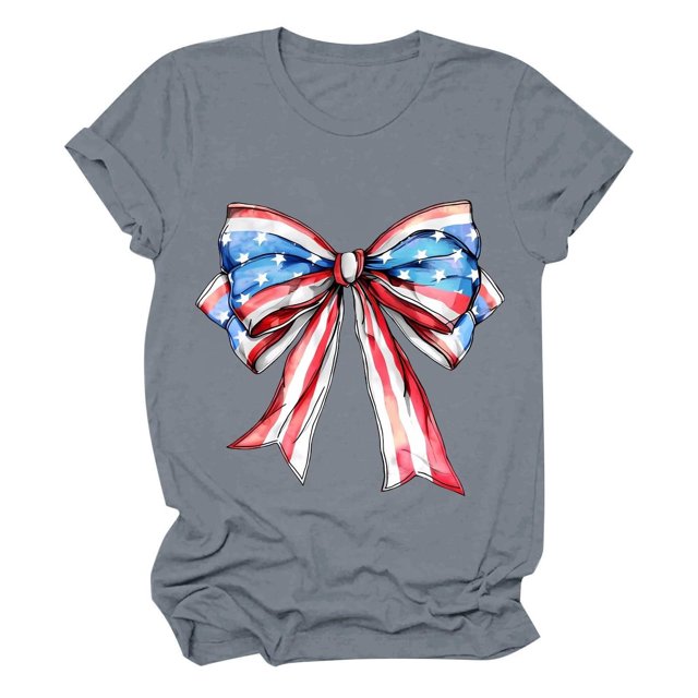 Tops Cortos para las Mujeres, Cuello Redondo de Manga Corta Impresa Por el Arco Del Día de la Independencia Hecha de 95% Poliéster 5% Spandex para Primavera Verano, Primavera de las Mujeres