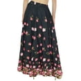 thumbnail image 2 of Bimba Women's Elastic Waist Maxi Skirt Black Floral Printed Cotton Skirts-S, 2 of 2