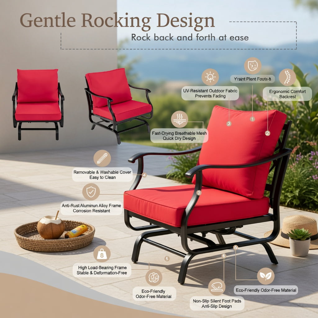 Hommoo 4-Piece Outdoor Patio Conversation Set, Steel Frame with Polyester Cushions, Includes Loveseat, 2 Chairs & Side Table for Backyard, Poolside & Garden, White & Blue