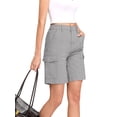 thumbnail image 2 of Women's Denim Pockets Cargo Knee Length Elastic Waist Jorts Shorts for Casual Summer Light Gray L, 2 of 7