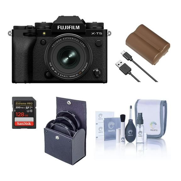 Fujifilm X-T5 Mirrorless Camera, Black with XF 16-50mm f/2.8-4.8 R LM WR Lens, Bundle with 128GB Memory Card, NP-W235 Battery, 72mm Filter Kit, Cleaning Kit
