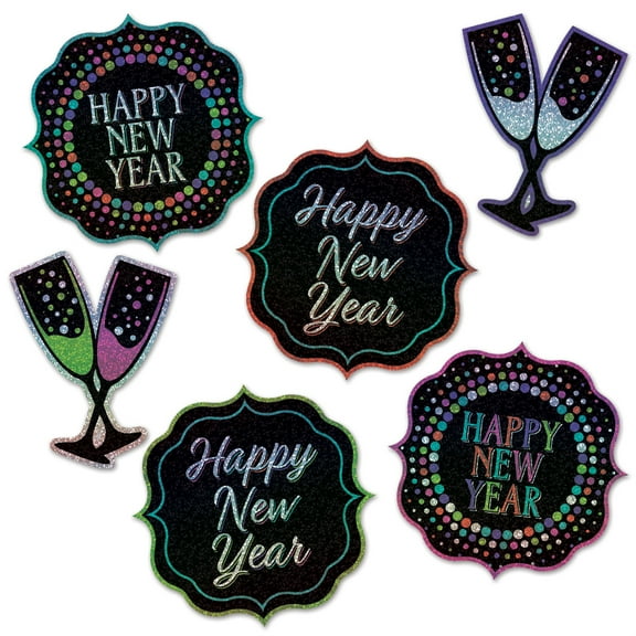 Happy New Year Cutouts, 7.5"-10", (12/Pkg)