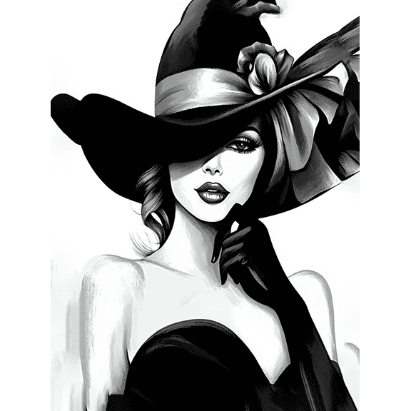 Black and White Fashion Lady Canvas Painting/Wall Art，Suitable for Living Room，Bedroom，Bathroom，Office，and Dinning Room Decoration.