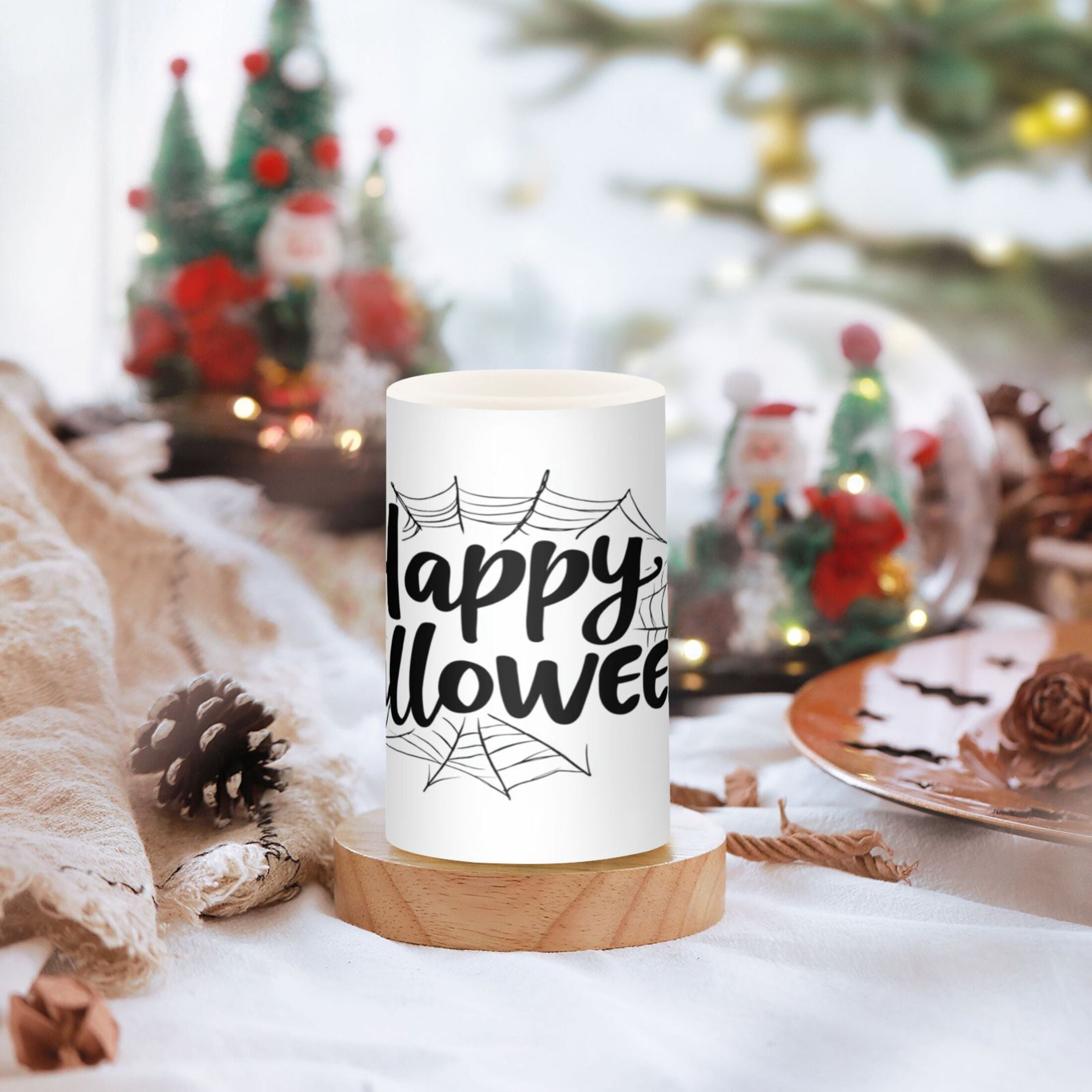 2 PCS Flameless Candles with Remote Timer LED Battery Operated Flickering Candle Light for Wedding Table Home Decoration Gifts Halloween Font and Spider Web