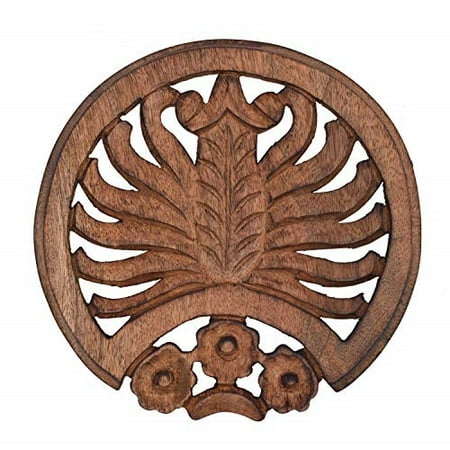 Floral Trivet - storeindya Diwali Gift Decoration Trivet Kitchen Hot Dishes Dining Table Accessories Floral Painted Mango Wood Kitchen Tools Gadgets (Brown)