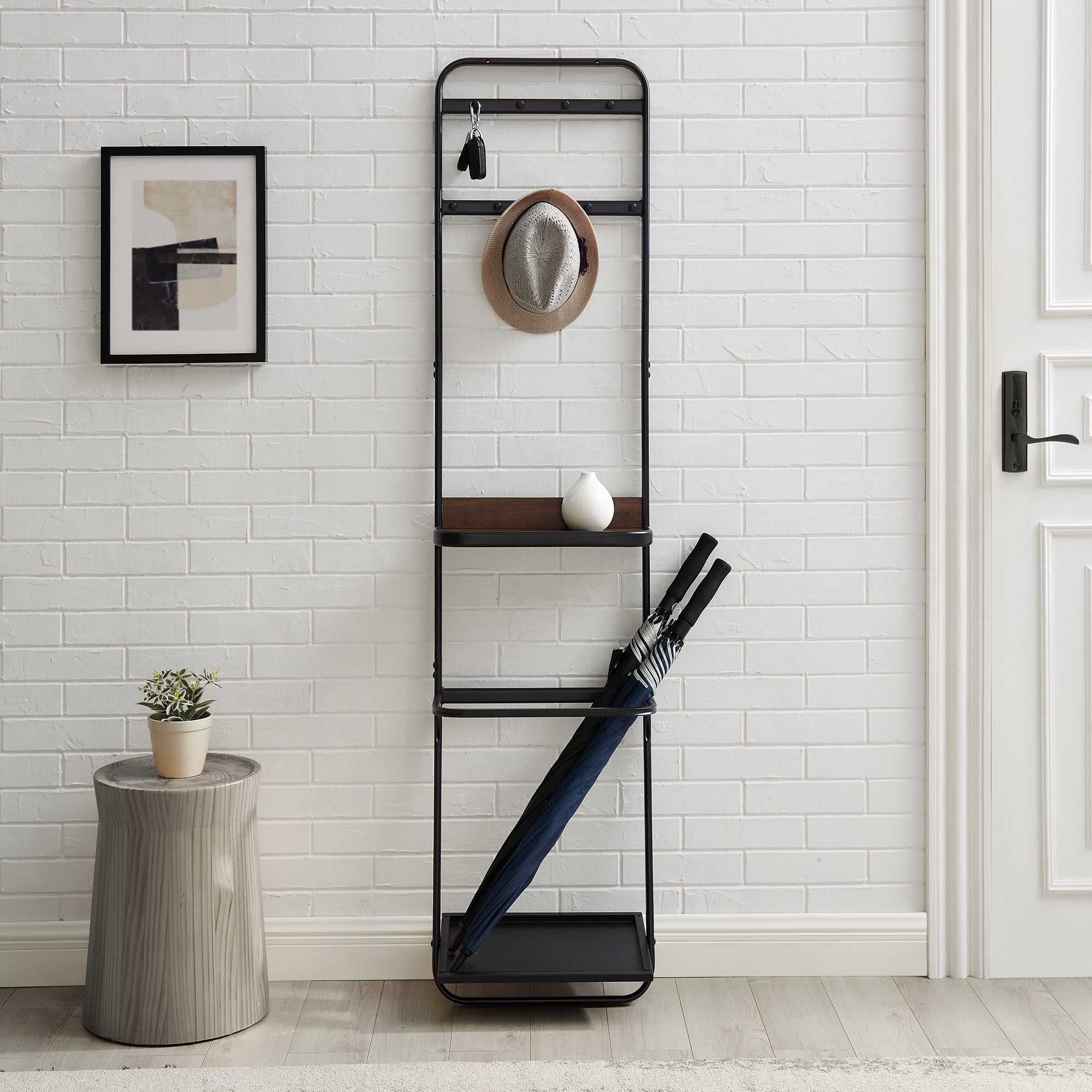 Manor Park Modern Umbrella Stand Hall Tree, Dark Walnut