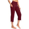 thumbnail image 3 of Capri Pants for Women High Waisted Workout Yoga Capris Leggings Straight Leg Athletic Cropped Pants with Pockets Wine L, 3 of 7