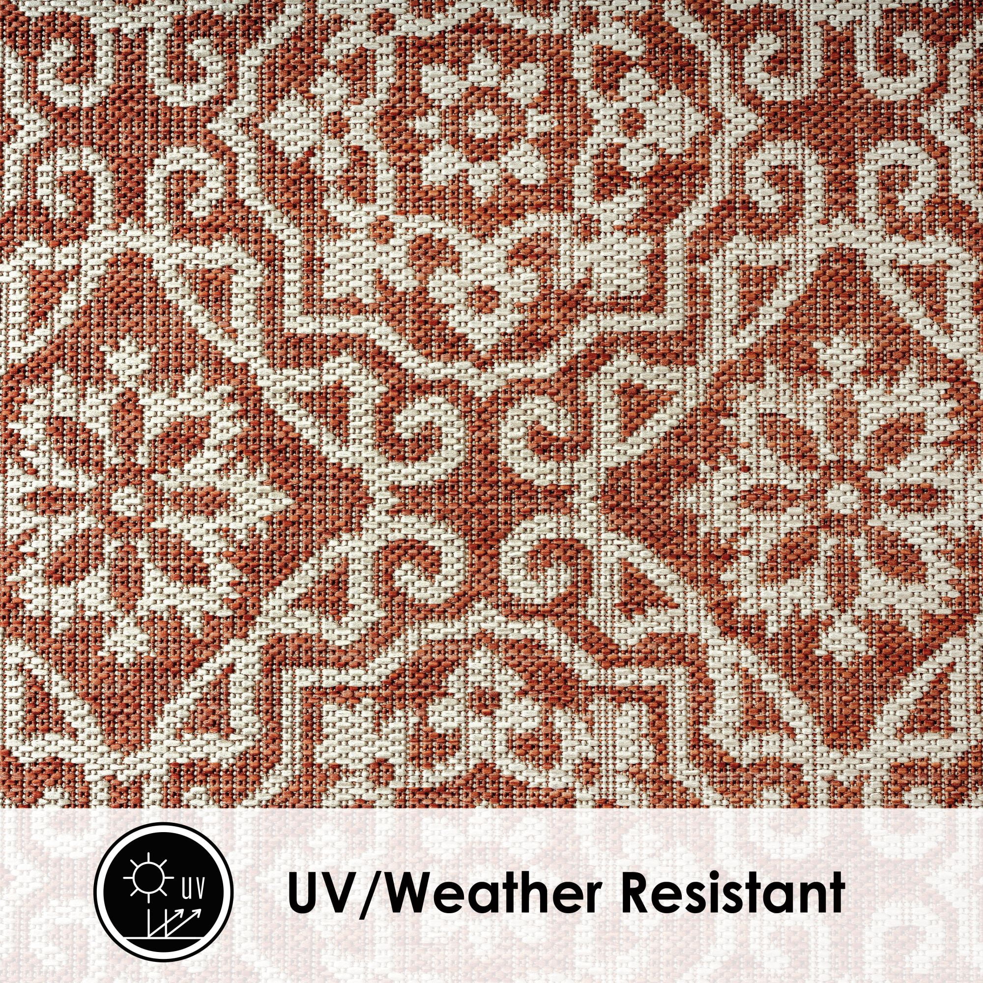 Nicole Miller New York Patio Country Danica Transitional Geometric Indoor/Outdoor Area Rug, Terracotta/Ivory , 6'6"x9'2"