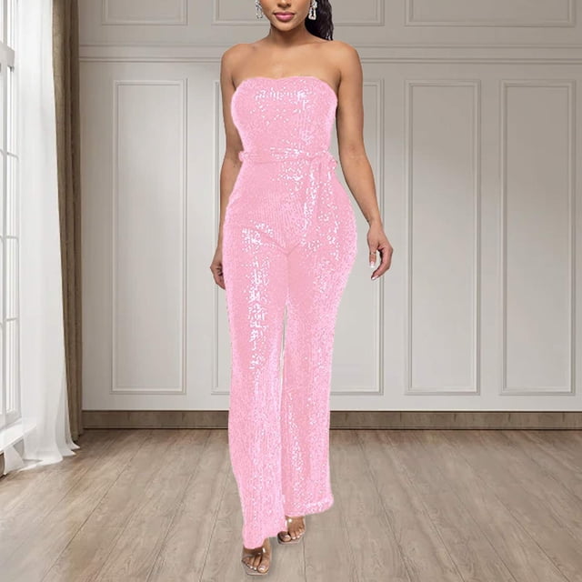 WILLBEST Vestidos Largos Casuales Para Mujer Mono Con Lentejuelas Sin Tirantes Y Sin Mangas Para Mujer
