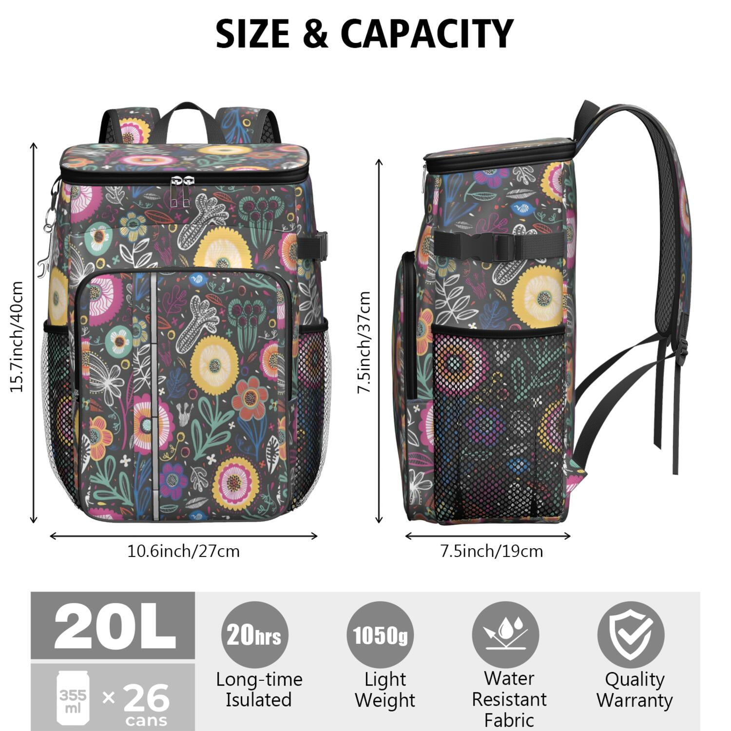 Travel Cooler Bag - Boho Bohemia Flower Camping Beer Cooler Backpack with Bottle Opener- Waterproof Insulated Picnic Backpacks - Cooler Bag for Beach