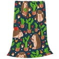 thumbnail image 2 of Bingfone Cute Hedgehogs Cactus Blue Print Flannel Fleece Blanket Throw Blanket For Bed,Sofa,Couch,Travel,Camping(80"X60"), 2 of 9