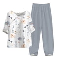 thumbnail image 2 of Ensembles 2 Pcs pour Femmes Été Ensemble Décontracté pour Femmes Col Rond Manches 5/4 Haut et Pantalon Impression Numérique Ensemble Deux Pièces Ensembles Grande Taille en Liquidation, 2 of 3