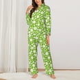 thumbnail image 2 of KLL Green White Flowers Print Women's Long Sleeve Pajamas with Pants Sleepwear Loungewear 2 Set-XX-Large, 2 of 7