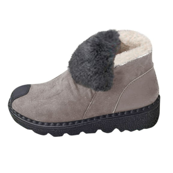 XIMIN Women Fuzzy Snow Boots Wide Width High-Top Winter Boots Suede Casual Shoes Lace Up Warm Comfortable Outdoor Fur Faux Lined Ankle Booties