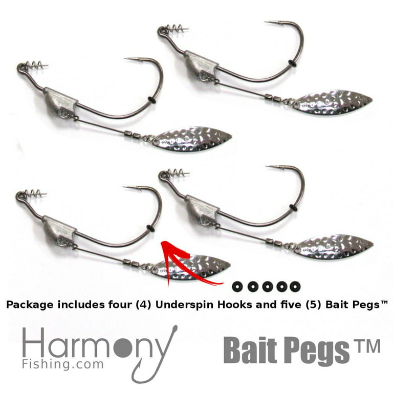 Harmony Fishing - Razor Series Underspin Swimbait Hooks 4 Pack w/ 5 Bait  Pegs 1/2 oz, 5/0 Hook 