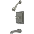 thumbnail image 1 of Kingston Brass KB86584BX Robinet de Baignoire et Douche avec Poignée Croisée, Nickel Satiné, 1 of 1