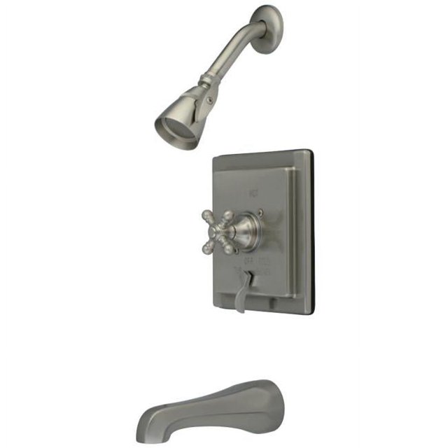 Kingston Brass KB86584BX Robinet de Baignoire et Douche avec Poignée Croisée, Nickel Satiné