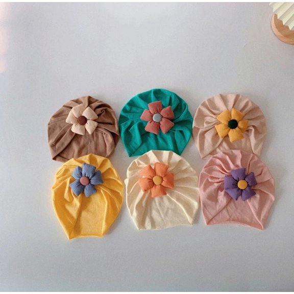 Baby Girl Color Block Flower Hat Turban. 0-2Y