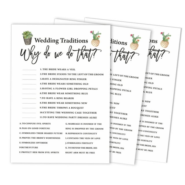 Inkdotpot Bridal Wedding ShowerGameBachelorette Party ActivityGameCards 50-PackCactus Taco'bout loveWhy Do We Do That