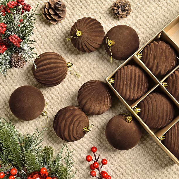 12 Bolas Navideñas Flocadas de 3,1 Pulgadas para Árbol de Navidad, Adornos de Plástico para Colgar En La Pared, Decoración Roja.