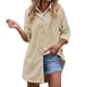 thumbnail image 1 of Blusa extragrande con cuello vuelto, manga larga con botones, camisa holgada de pana con cordón para mujer para viajes diarios, 1 of 5