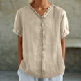 thumbnail image 2 of Dressy Shirts for Women Button Down Solid Color Short Sleeve Lapel Collared Blouses Ladies Summer Casual Beach Tops, 2 of 6