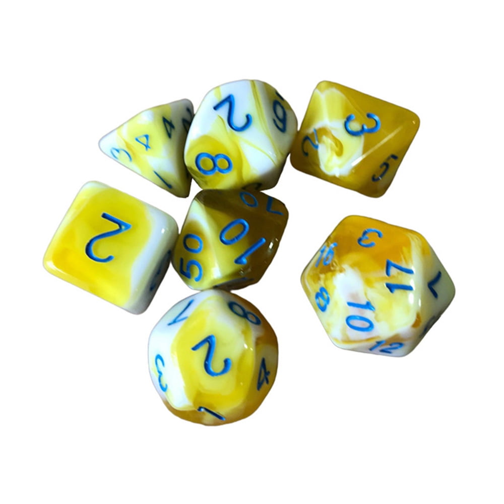 New 7 Piece Polyhedral Milky Yellow Dice Set With Dice Bag D&D RPG 