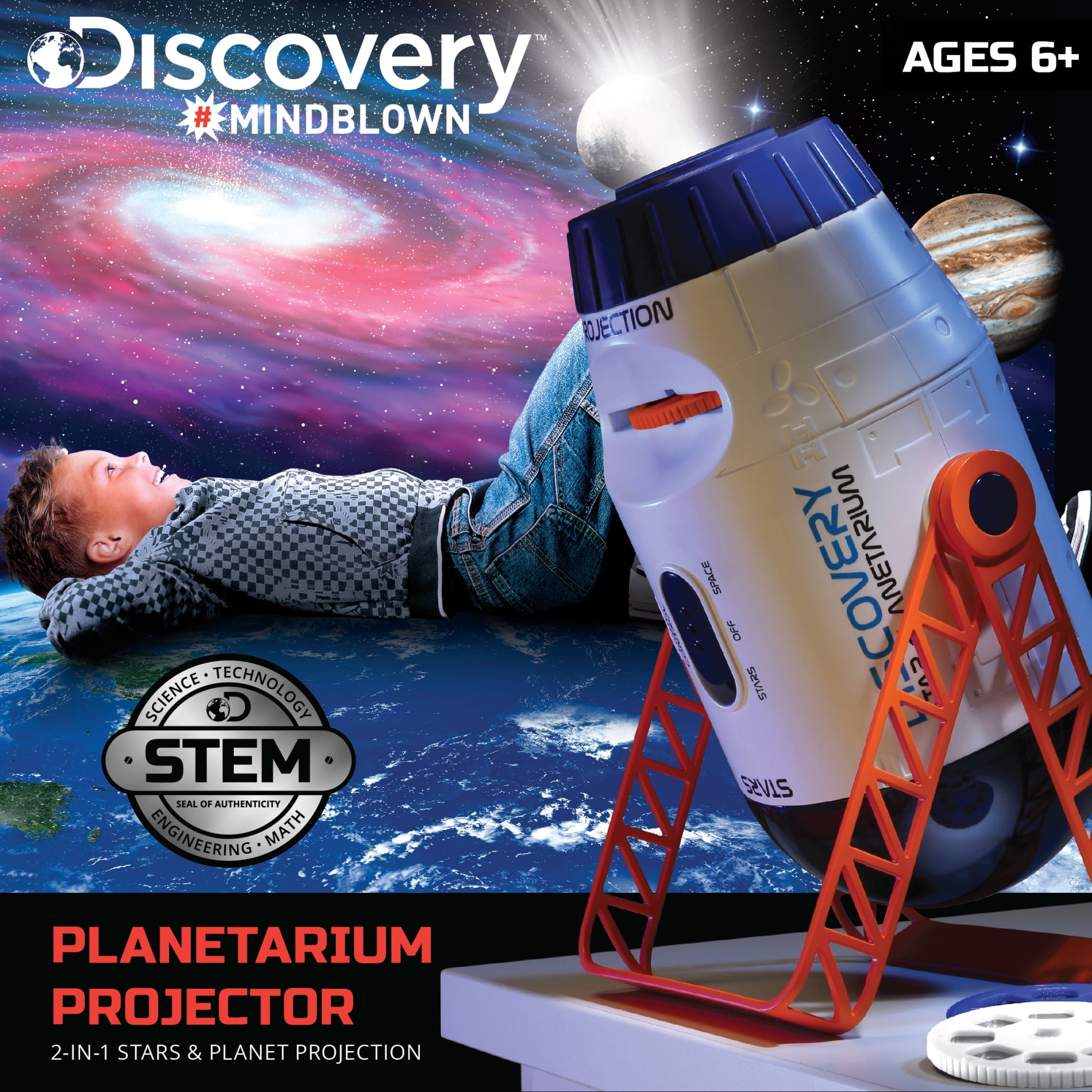 DISCOVERY #MINDBLOWN 2-In-1 Reversible Planetarium Space Projector,  360-Degree Rotation, Moving Stars Mode and Stationary Viewfinder Mode 