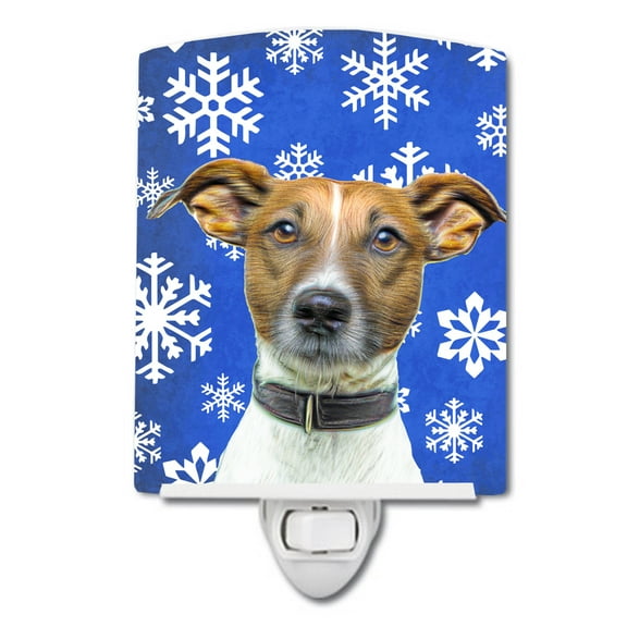 Caroline's Treasures KJ1176CNL Winter Snowflakes Holiday Jack Russell Terrier Ceramic Night Light, 6x4x3", multicolor