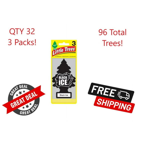Little Trees U3S-32055 Black Ice Hanging Air Freshener for Car/Home 96 Pack!