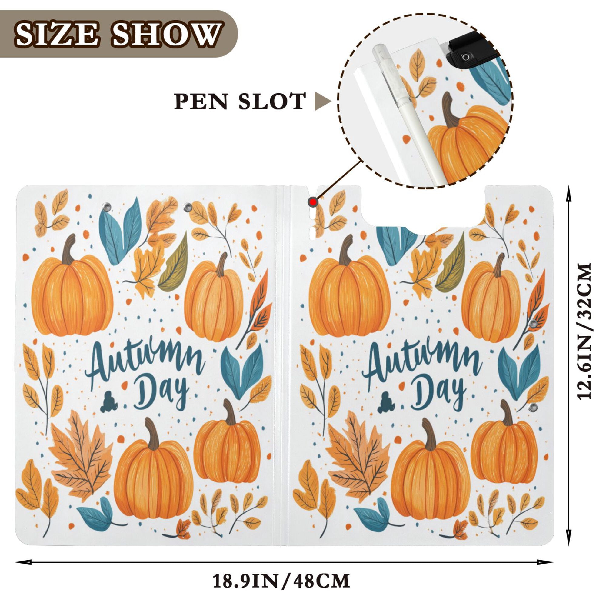 FORMRS A4 Clipboard Folder with Pen Holder Horizontal Foldable School Office Binder, Pumpkins Pattern