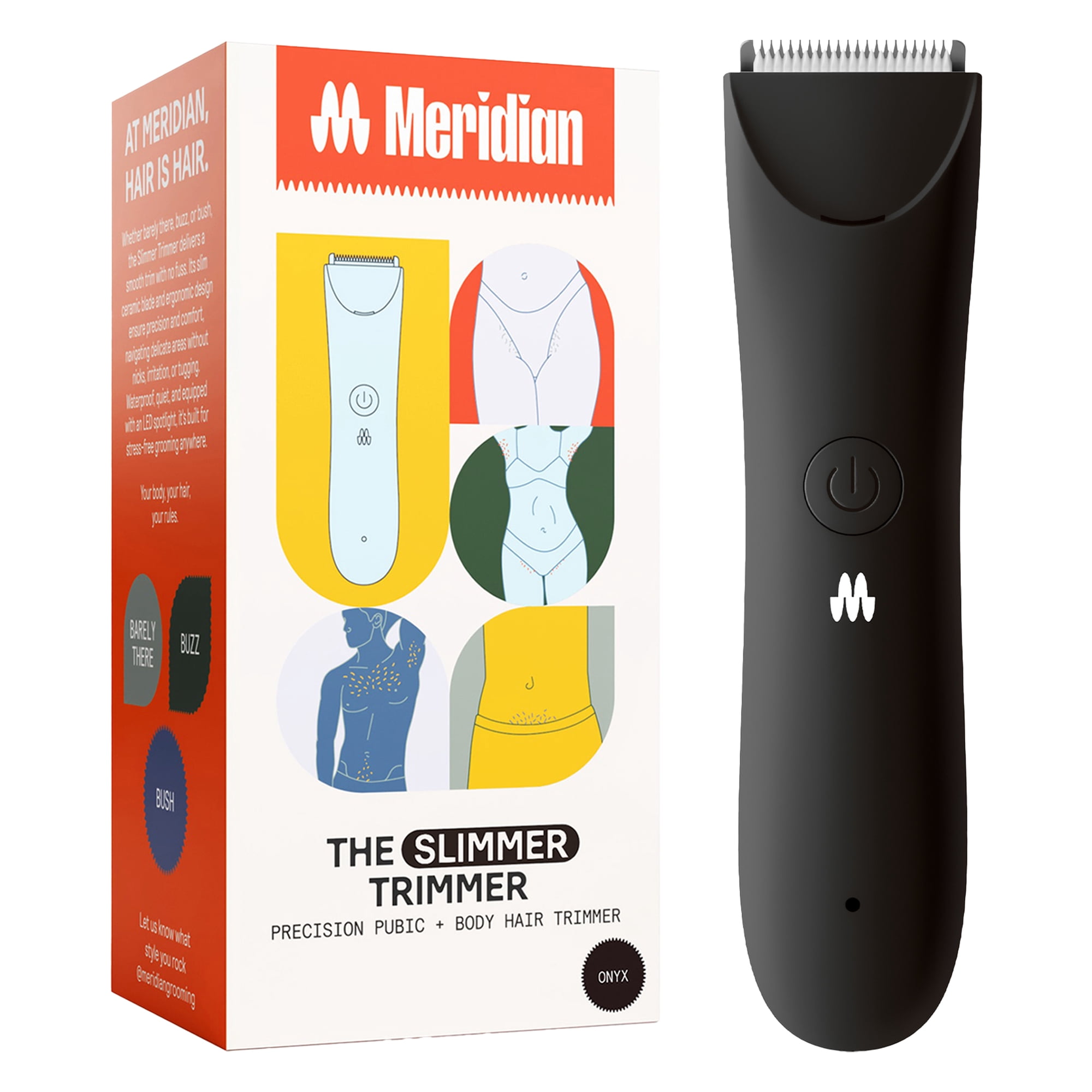 Meridian Slimmer Trimmer Precision Pubic & Bikini Grooming Electric Shaver, Waterproof, Men & Women, Onyx