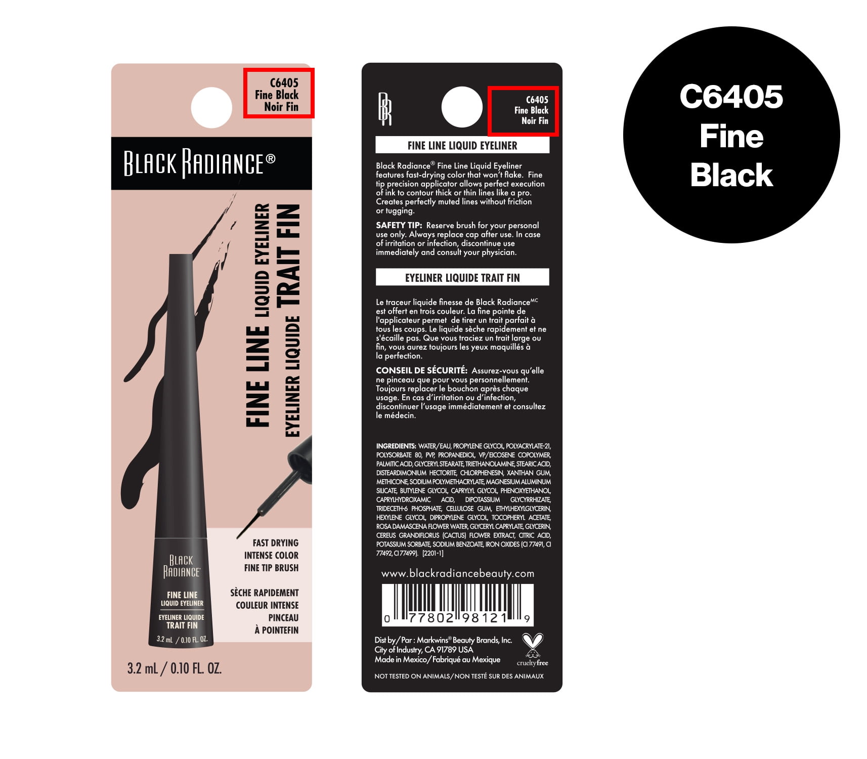 (2 pack) Black Radiance Fine Line Liquid Eyeliner - Fine Black