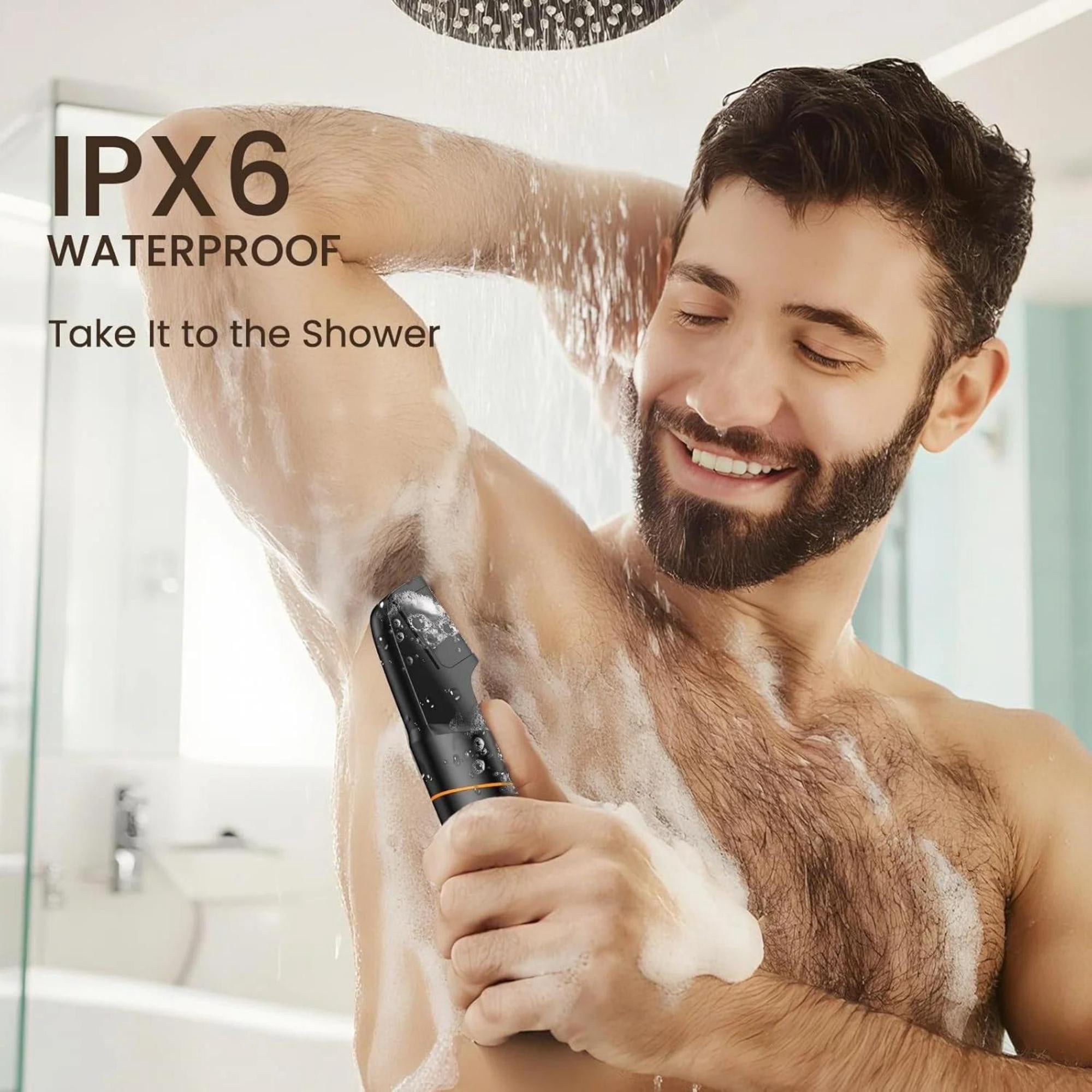 Manscape All-in-One Body & Pubic Hair Trimmer for Men, V-Shaped No-Nick Groin & Ball Shaver, Waterproof Mens Electric Grooming Kit with LED Display, Type-C Rechargeable , Charging Dock