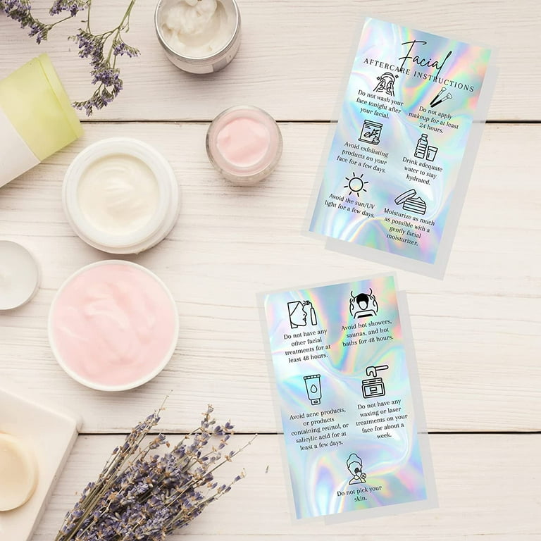 Boutique Marketing Facial Aftercare Cards 50 Pack Business Card Size 2x3.5  inches Esthetician Supplies Aftercare Instructions Non-Reflective Matte  Rainbow Holographic Look Design - Walmart.com