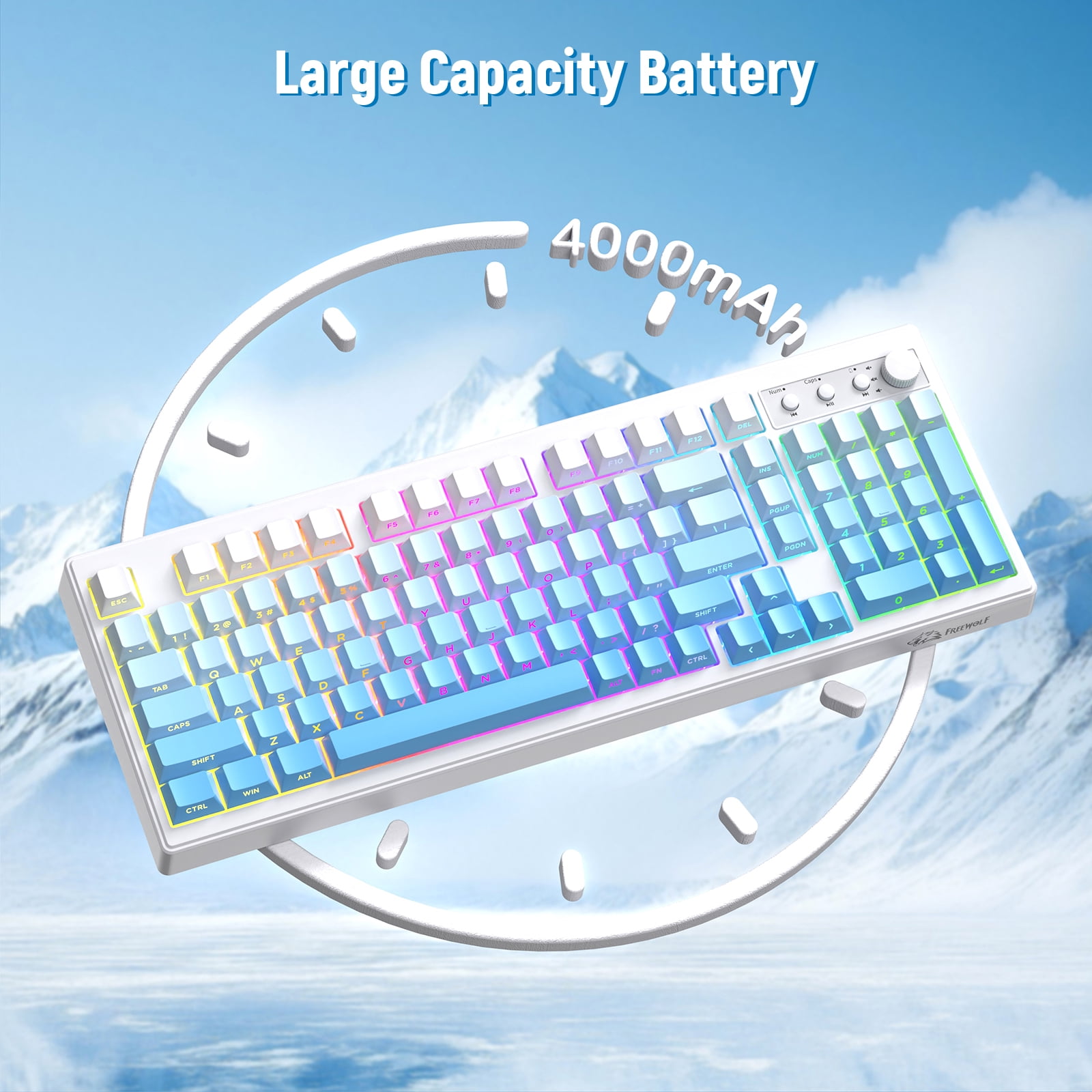 ZIYOU LANG K100 90% Wireless Gaming Keyboard, Tri-Mode Bluetooth/2.4GHz/USB-C, RGB Backlit, Number Pad, for PC/Mac, Blue Creamy