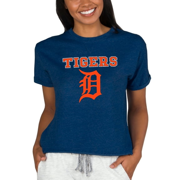 Women's Concepts Sport Navy Detroit Tigers Tri-Blend Mainstream Terry Short Sleeve Sweatshirt Top
