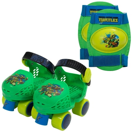 Nickelodeon Teenage Mutant Ninja Turtles Kid's Rollerskates with Knee Pads, Junior Size
