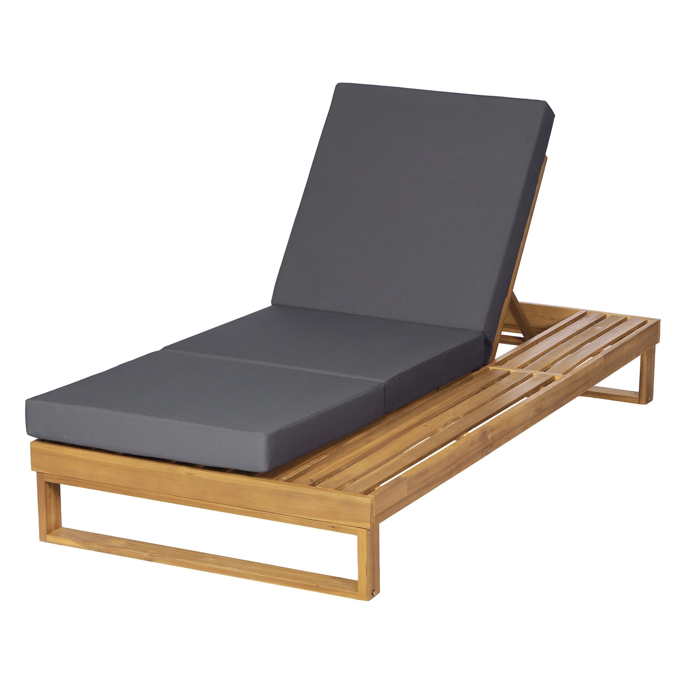 Christopher Knight Home Acacia Wood Chaise Lounge with 3-Fold Cushion, Adjustable Recliner, Teak + Dark Gray