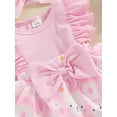 thumbnail image 5 of Infant Baby Girls Rompers Dress Daisy Rabbit Print Fly Sleeve Round Neck Bowknot Easter Bodysuits with Headband, 5 of 7