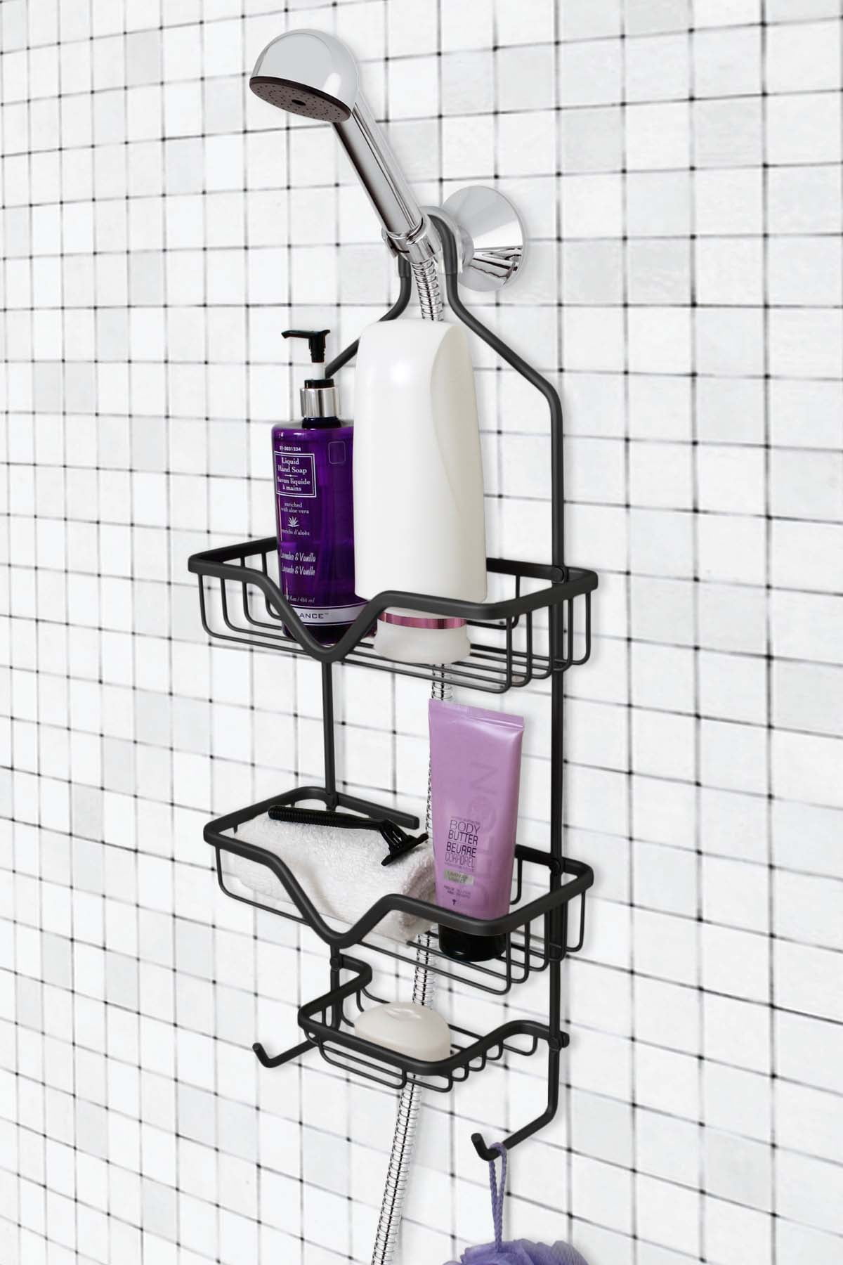 Practical Stainless Steel Shower Shelves Bronze Hanging Shower Storage Baskets for All Your Shower Accessories on 2 Tiers 27.4 cm x 16.4 cm x 54.9 cm mDesign Over Door Shower Caddy 