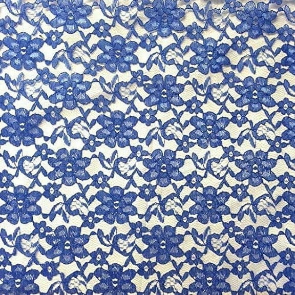 Valentina Textile Inc Raschel Lace Fabric 60" Wide Polyester French Floral by The Yard (1 Yard, Royal Blue)