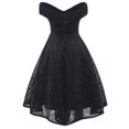 thumbnail image 2 of SAYOO Vestido largo con hombros descubiertos para mujer, cuello en V, manga corta, color sólido, vestido de encaje, vestido de noche SAYOO Moda, 2 of 9