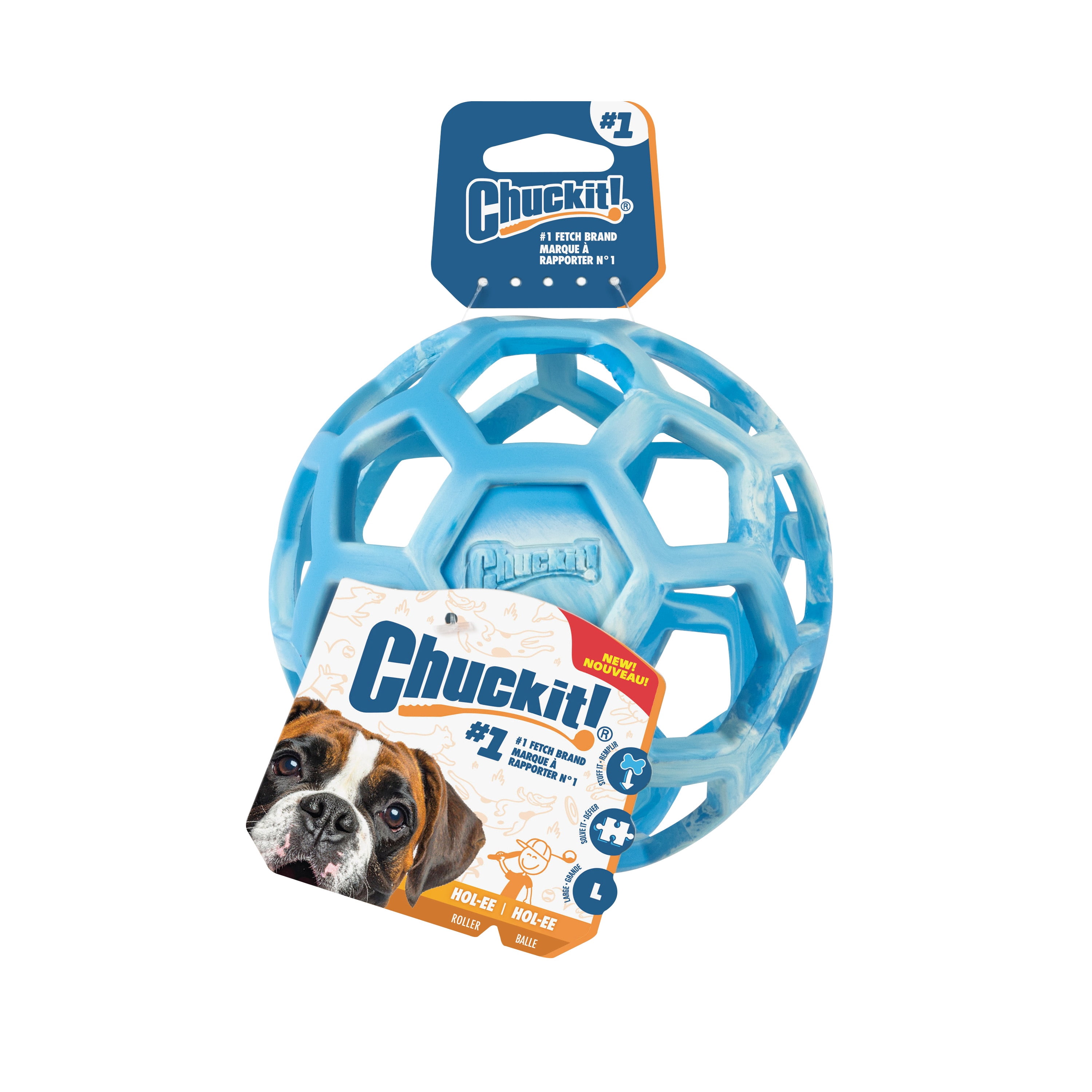 Chuckit! Holee Roller Dog Treat Puzzle Ball, Large 3", Blue – Treat & Chew Toy for Dogs 60–100 lb, Pack of 1