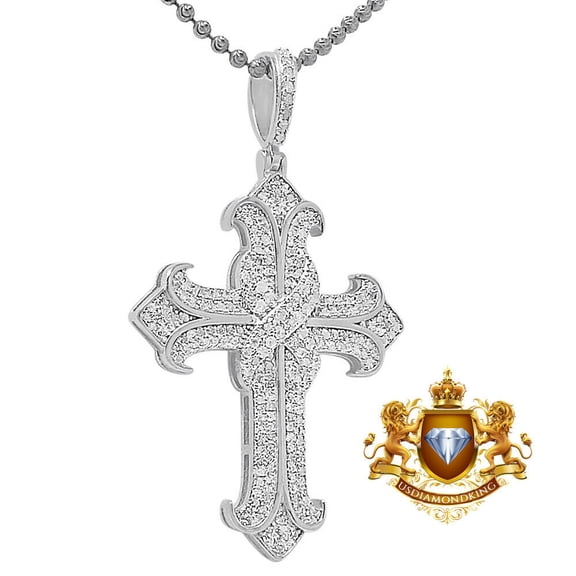 Men's Real Genuine Diamond 1.25 Cwt. Holy Jesus Cross Pendent Charm   Chain 2'' Over White Gold