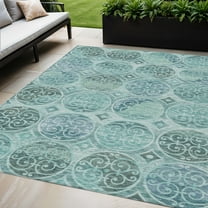 5' X 8' Teal Blue And Aqua Trellis Washable Indoor Outdoor Area Rug