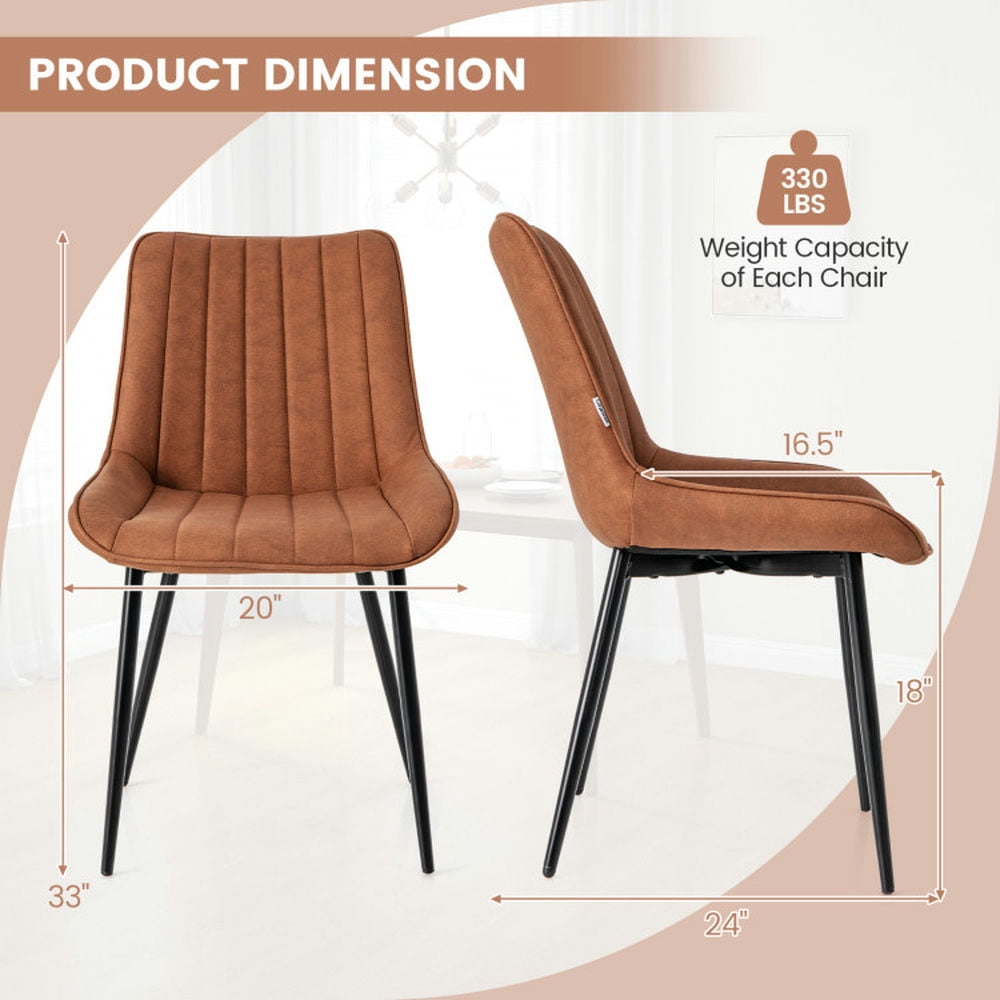 Demi Bonn Set of 2 Faux-Leather Fabric Dining Chair with Metal Legs and Padded Seat for Dining Room Living Room, Brown