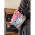 thumbnail image 5 of Bolso de ocio de gran capacidad para mujer, nuevo bolso de lona con costuras de lentejuelas en contraste, bolso de hombro de trabajo, 2024, 5 of 5