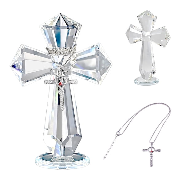 5.8inch Clear Crystal Cross Decor -Handmade K9 Glass Religious Figurine Standing Tabletop Decor for Home Altar,Wedding Centerpiece,Church & Office,Christian Gift for Women Men (Clear)