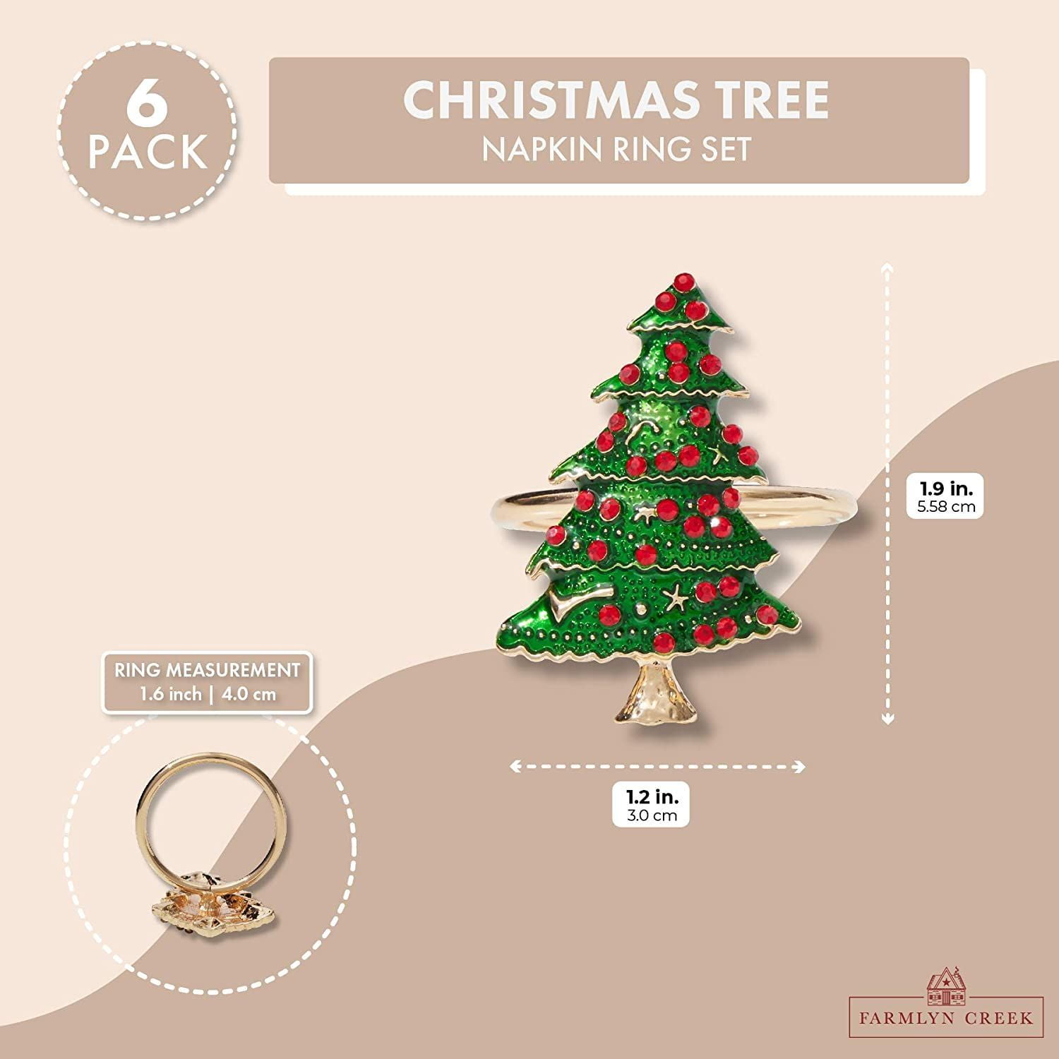 1 x 2 in, 6 Pack Farmlyn Creek Christmas Tree Napkin Rings Set